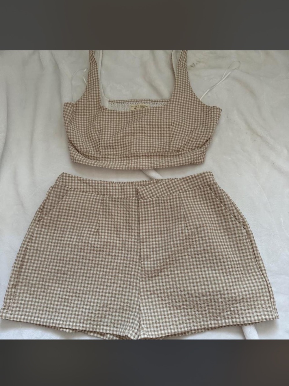 Beige Gingham Two-Piece Skirt Set - Unbranded